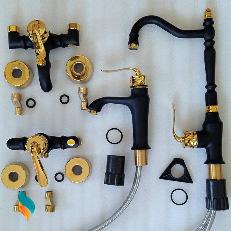 ست شیرآلات اندیکا مدل بامبو مشکی طلایی