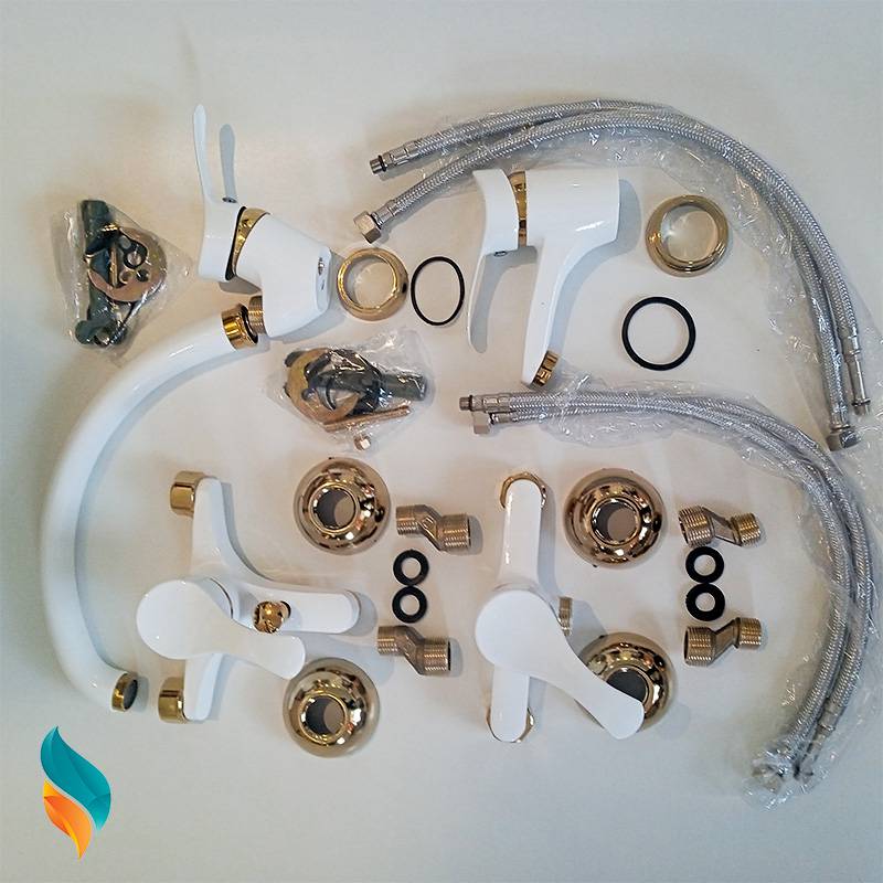 ست شیرآلات 9 عددی اندیکا مدل لاله سفید طلایی همراه با روشویی و آفتابه اضافه با علم لاوان