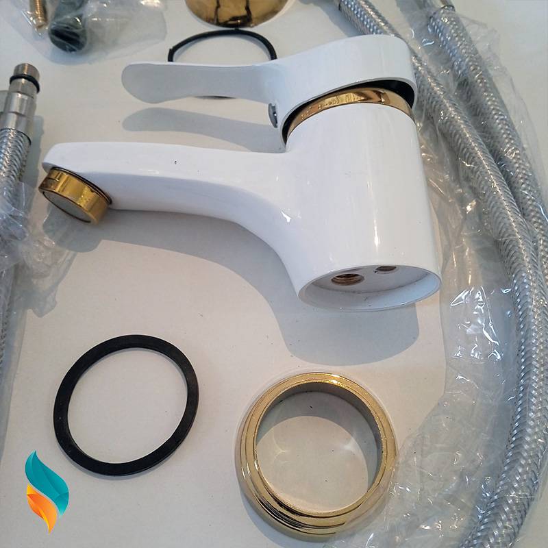 شیر روشویی اندیکا مدل لاله سفید طلایی