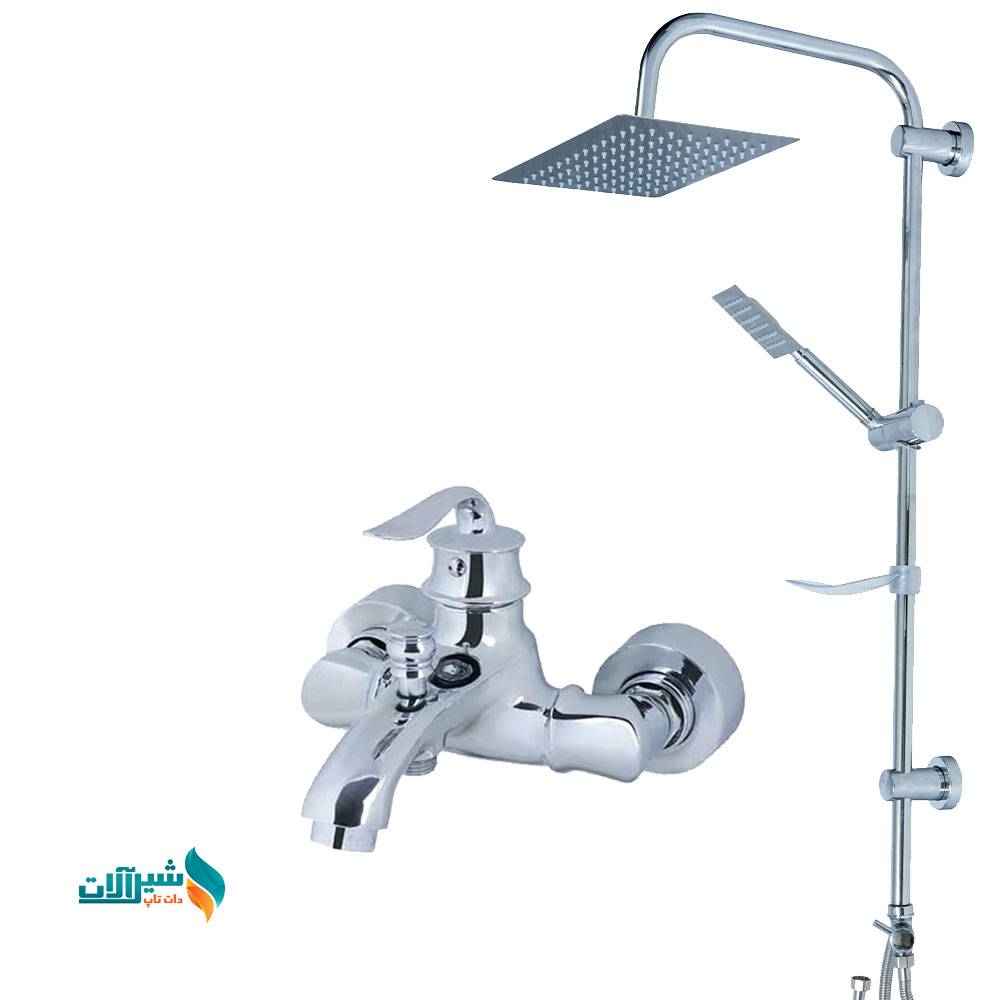 ست ۲ عددی شیر حمام بامبو اروین ابصار و علم دوش استیل مستطیل