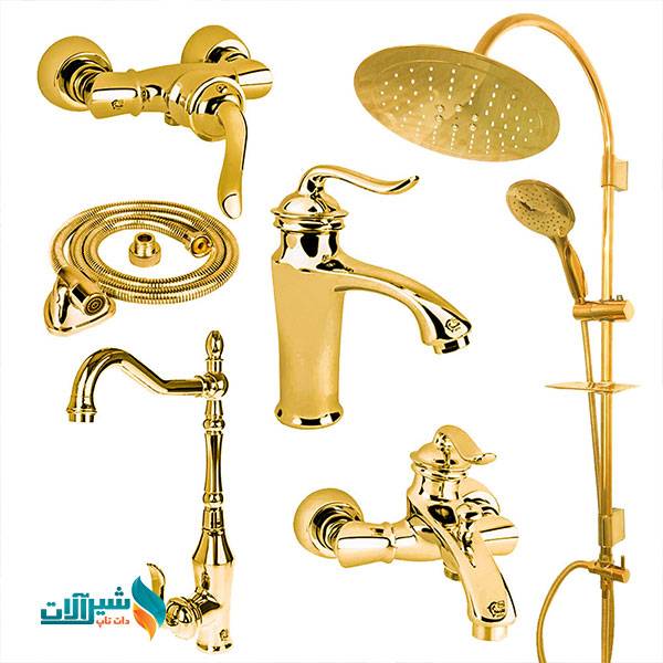 ست ۶ عددی شیرالات اهرمی بامبو طلایی با علم دوش گرد ۳۰ سانت