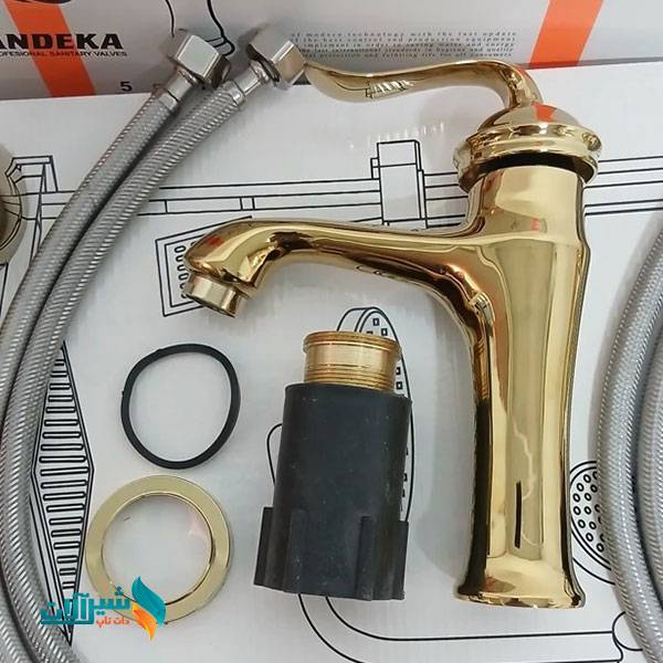 ست ۶ عددی شیرالات اهرمی بامبو طلایی با علم دوش گرد ۳۰ سانت