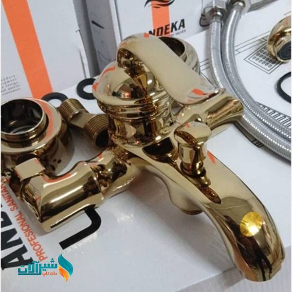 ست ۶ عددی شیرالات اهرمی بامبو طلایی با علم دوش گرد ۳۰ سانت