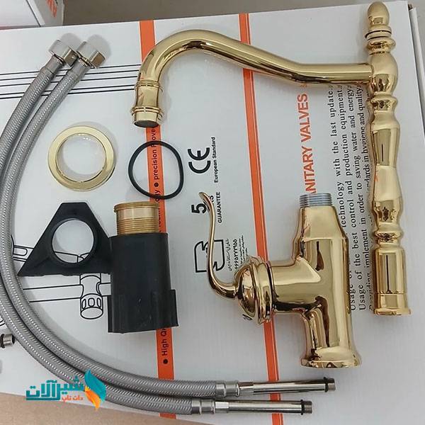 ست ۶ عددی شیرالات اهرمی بامبو طلایی با علم دوش گرد ۳۰ سانت