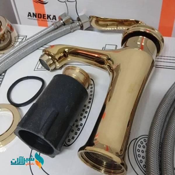 ست ۶ عددی شیرالات اهرمی بامبو طلایی با علم دوش گرد ۳۰ سانت