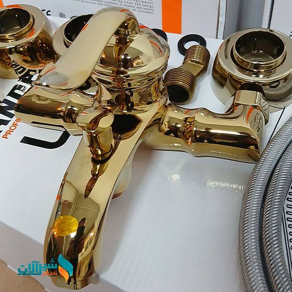 ست ۶ عددی شیرالات اهرمی بامبو طلایی با علم دوش گرد ۳۰ سانت