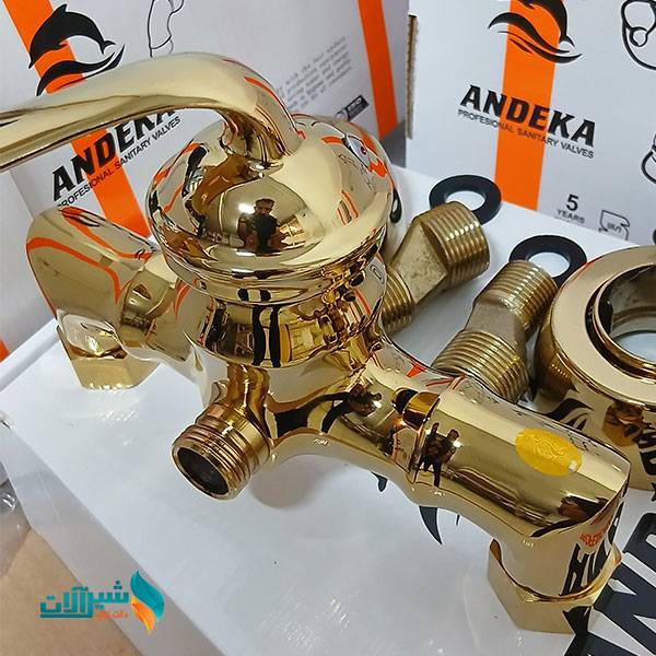 ست ۶ عددی شیرالات اهرمی بامبو طلایی با علم دوش گرد ۳۰ سانت