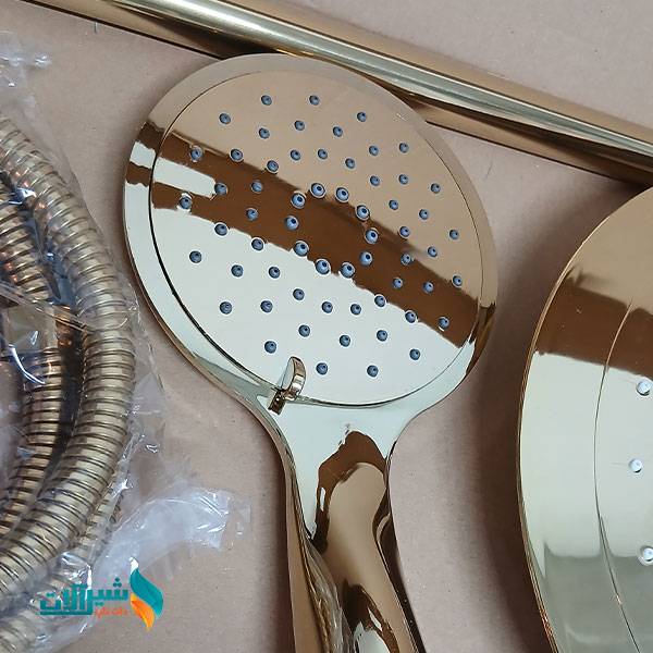 ست ۶ عددی شیرالات اهرمی بامبو طلایی با علم دوش گرد ۳۰ سانت