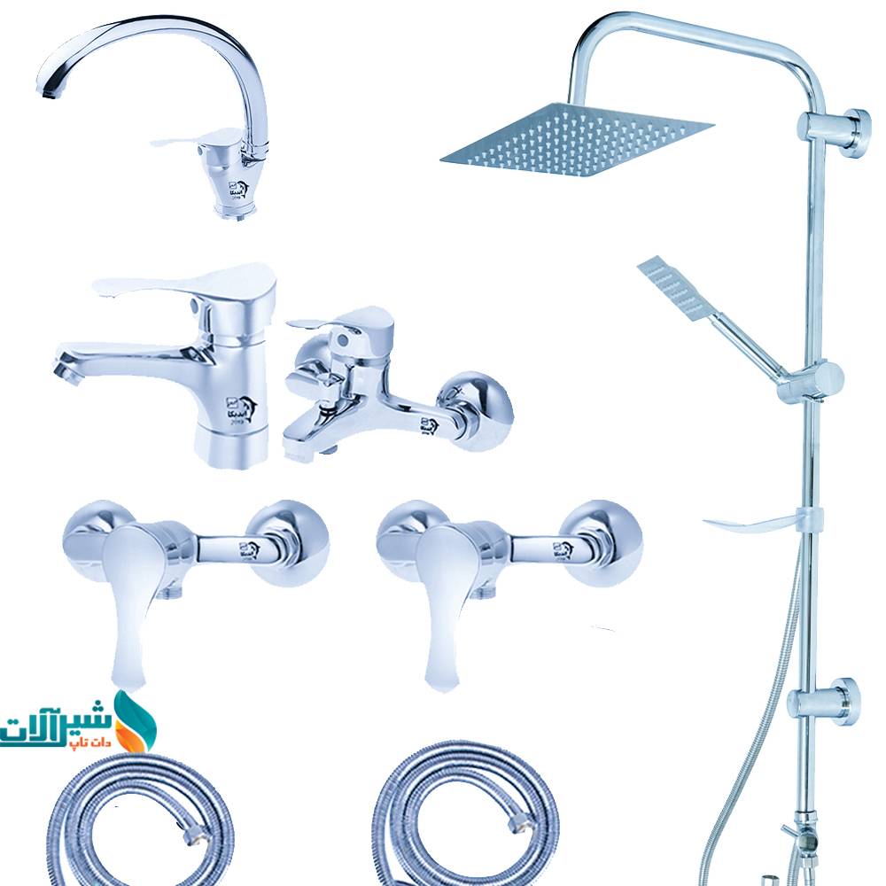 ست شیرآلات اندیکا مدل لاله با علم دوش استیل 20×30 | طراحی مدرن و شیک | ۸ تکه