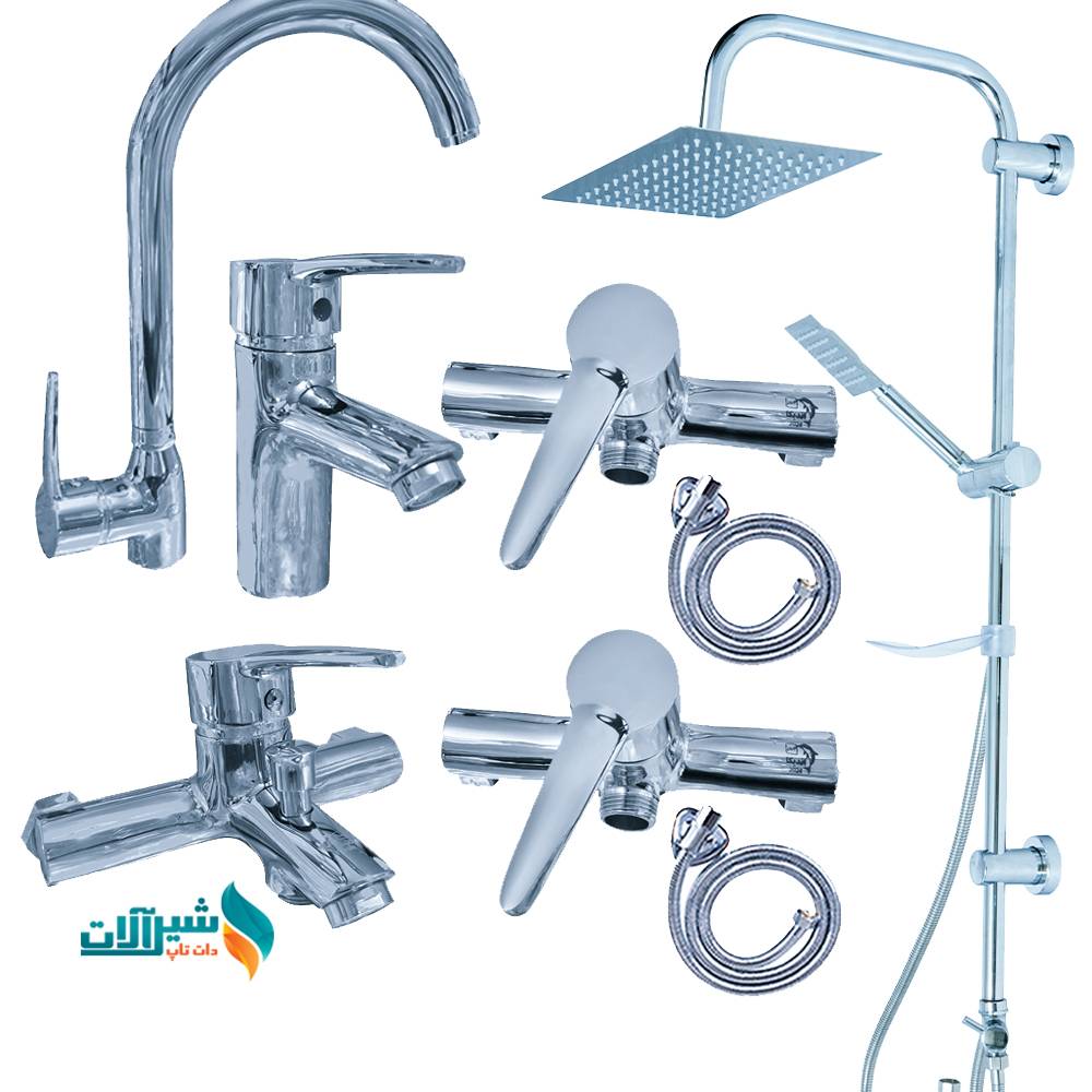 ست شیرآلات اندیکا مدل نرگس با علم دوش استیل 20×30 | طراحی شیک و بادوام | مجموعه ۸ عددی