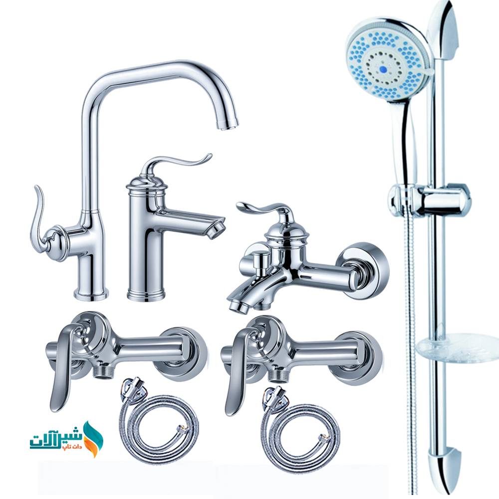 ست 8 عددی شیرآلات اهرمی اندیکا مدل نیکا با علم دوش یونیکا چهار حالته