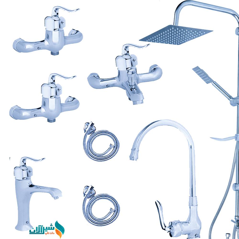 ست شیرآلات اندیکا مدل روبیکا با علم دوش استیل 20×30 | طراحی مکعبی خاص | مجموعه ۸ عددی