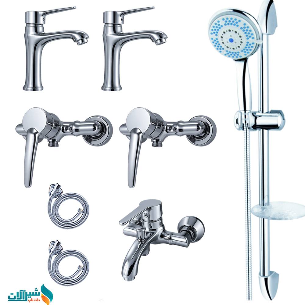 ست 8 عددی شیرآلات اهرمی اندیکا مدل صدف با علم دوش یونیکا چهار حالته
